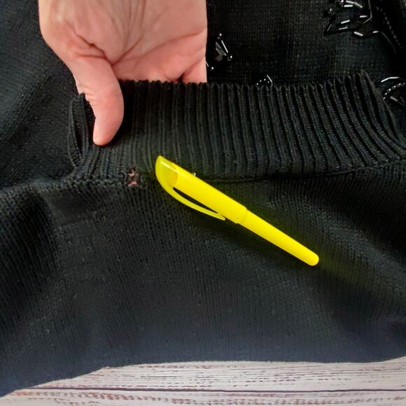 Vintage Deadstock 80's Black Beaded Tunic Sweater Dress M Dark Academia Goth NWT - Picture 7 of 8